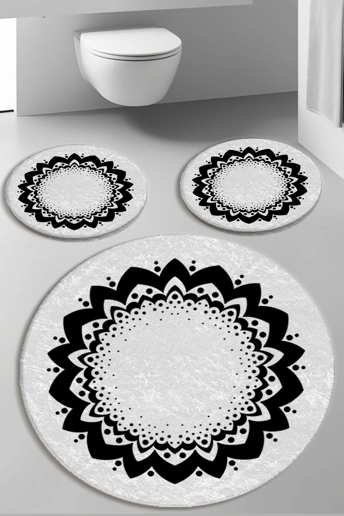 Siyah Beyaz Banyo Paspas Seti Dot Taban-Premium Serisi