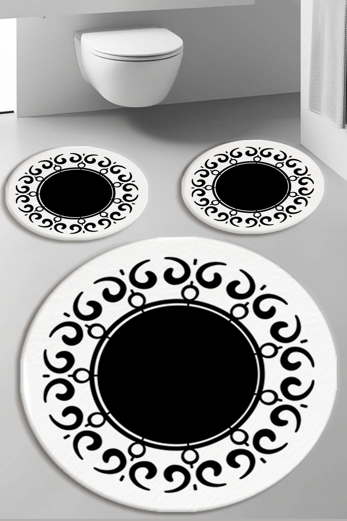 Siyah Beyaz Banyo Paspas Seti Kalın Kalite-Premium Serisi