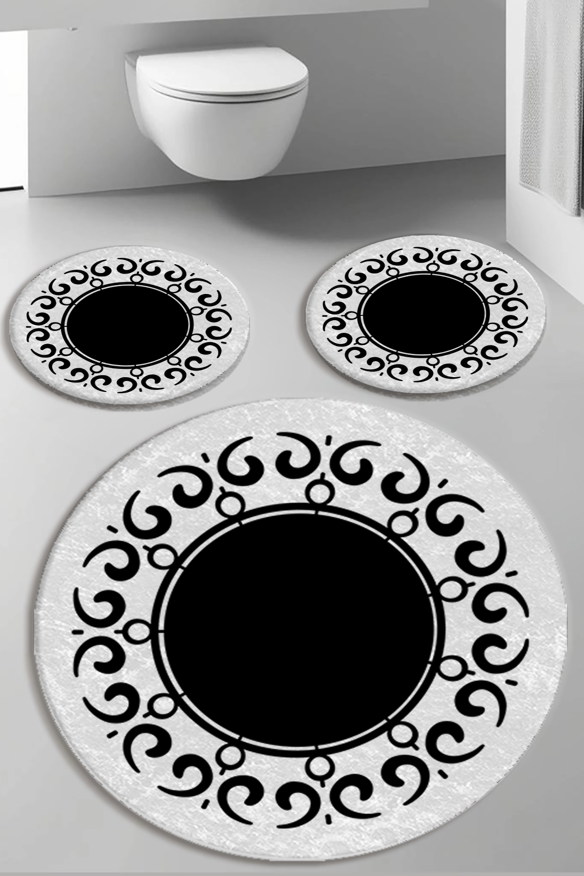 Siyah Beyaz Banyo Paspas Seti Dot Taban-Premium Serisi