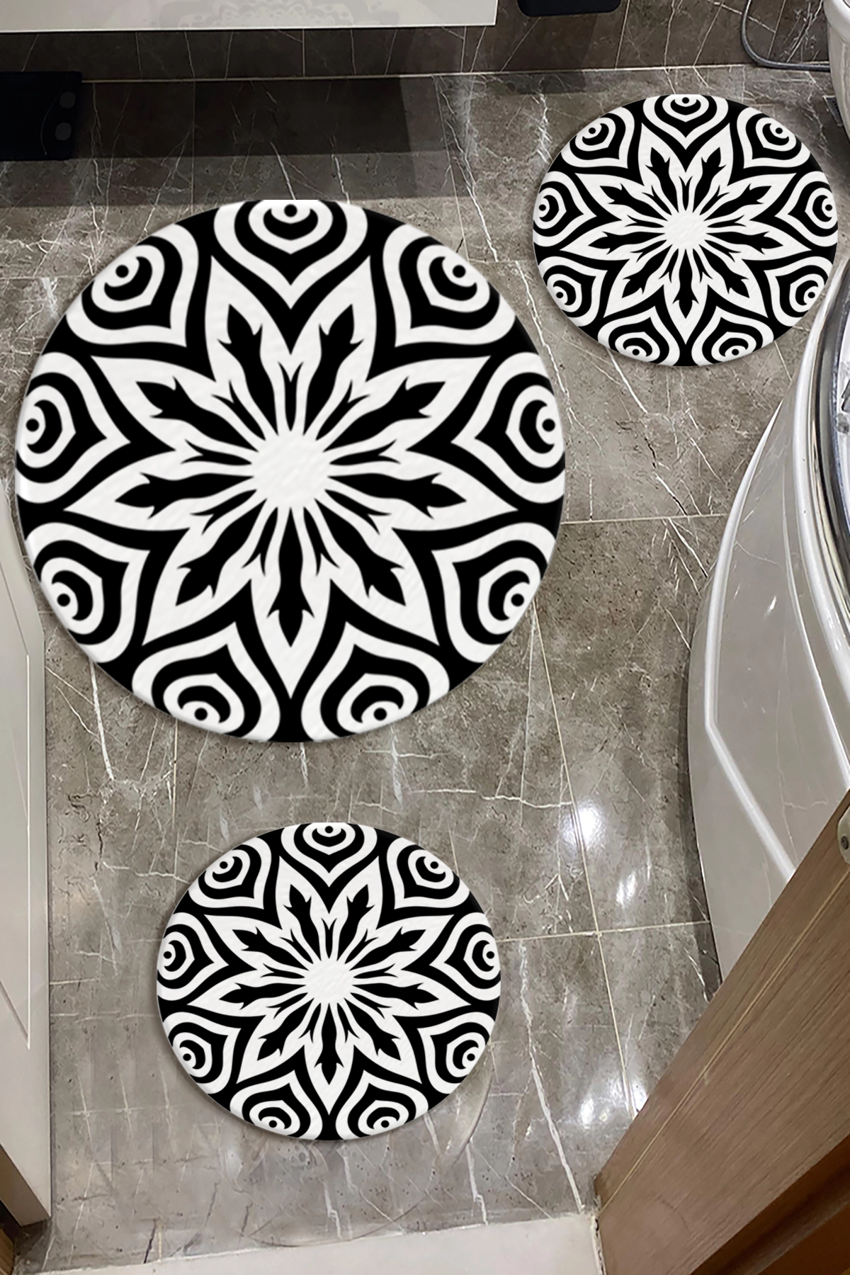 Siyah Beyaz Banyo Paspas Seti Kalın Kalite-Premium Serisi