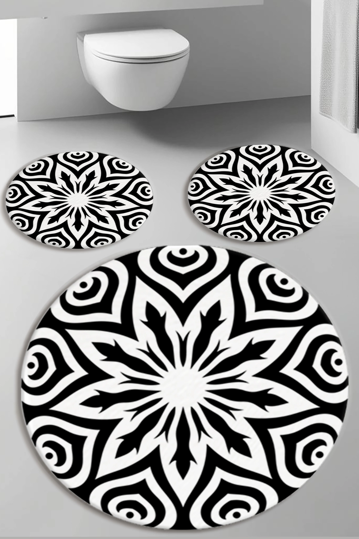 Siyah Beyaz Banyo Paspas Seti Kalın Kalite-Premium Serisi