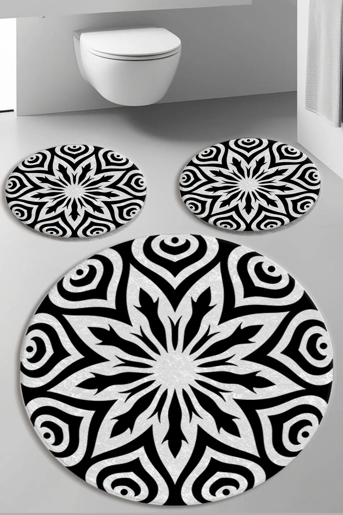 Siyah Beyaz Banyo Paspas Seti Dot Taban-Premium Serisi