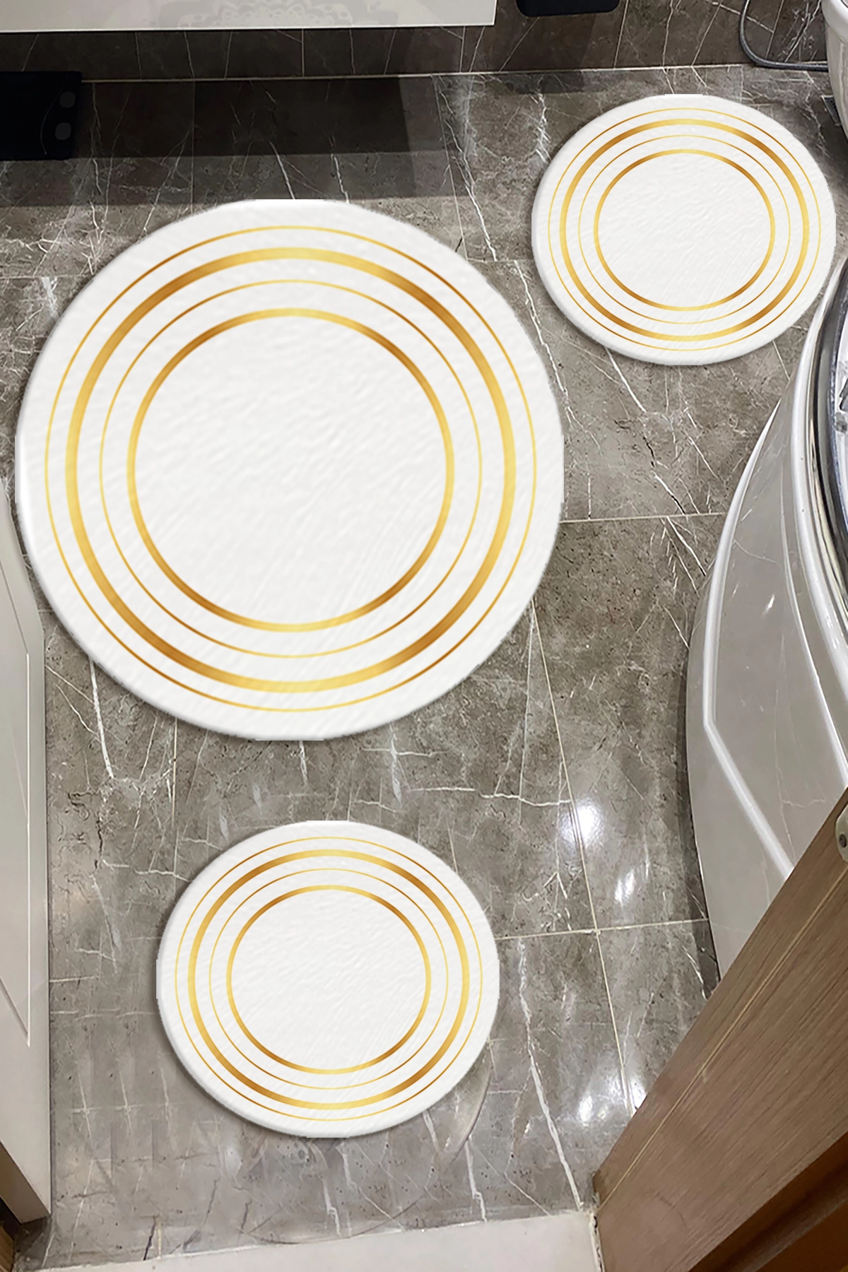 Gold Çizgiler Banyo Paspas Seti Kalın Kalite-Premium Serisi