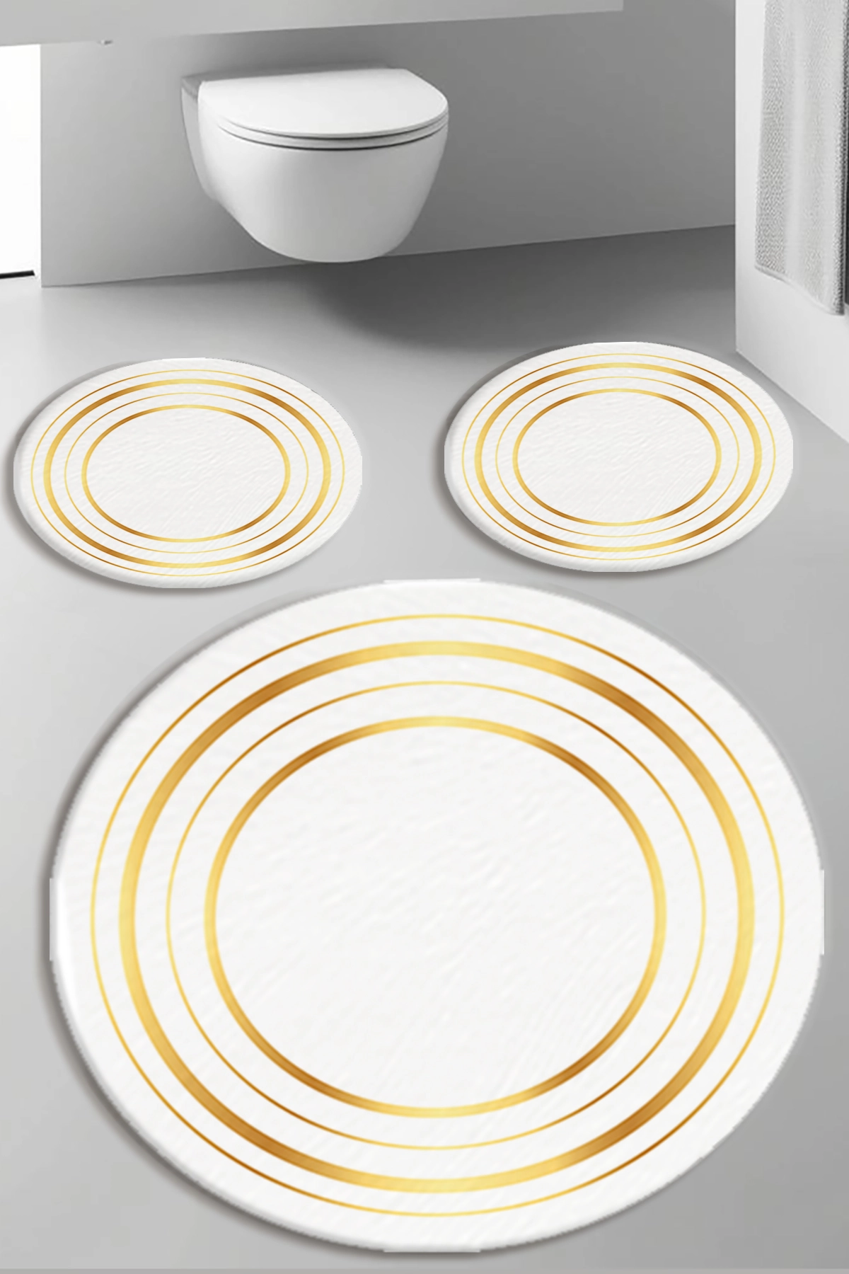 Gold Çizgiler Banyo Paspas Seti Kalın Kalite-Premium Serisi