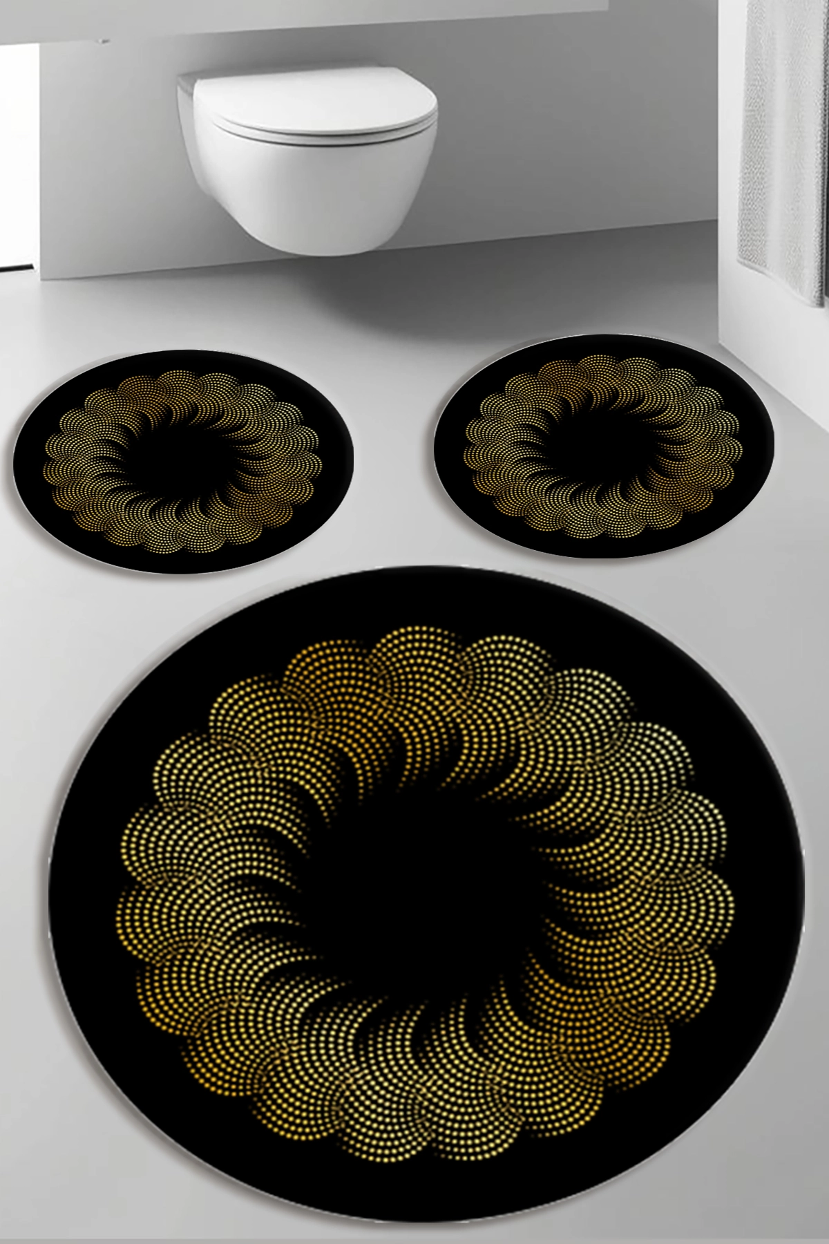 Siyah Zemin Gold Desenli Banyo Paspas Seti Kalın Kalite-Premium Serisi