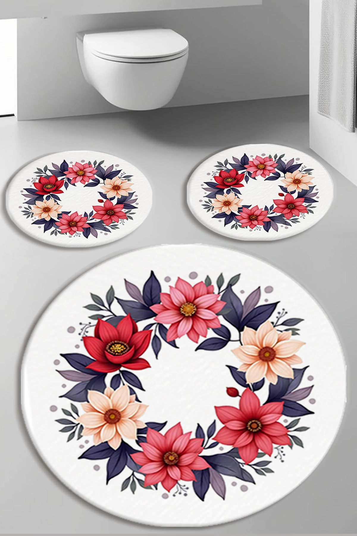 Renkli Çiçekli Banyo Paspas Seti Kalın Kalite-Premium Serisi