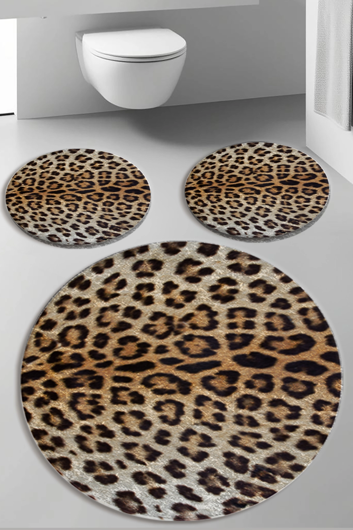 Leopar Model Dot Taban Üçlü Paspas Seti