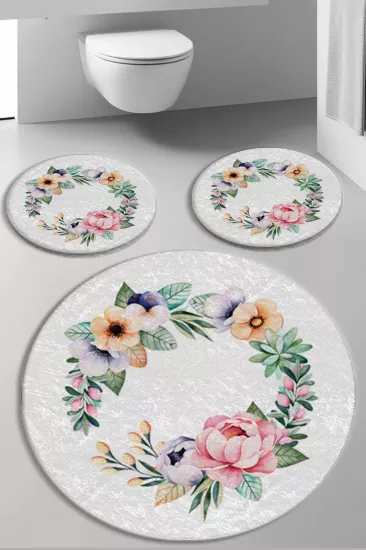 Çiçekli Dot Taban Üçlü Paspas Seti