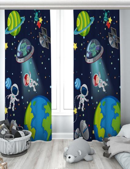 Evperest Uzay Aracı Çocuk Odası Çift Kanatlı Fon Perde EPP130