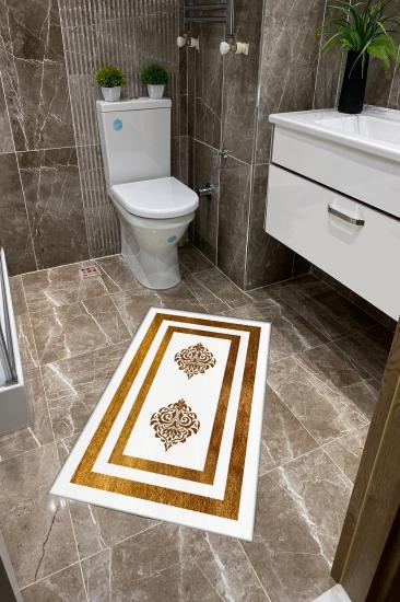 Beyaz Zemin Gold Damask Desenli Kalın Klozet Takımı