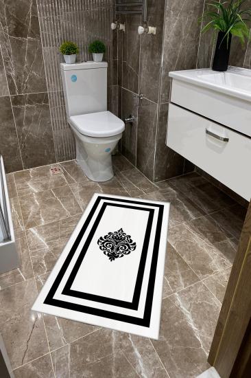 Beyaz Zemin Siyah Damask Desenli Kalın Klozet Takımı