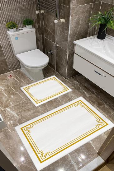 Beyaz Zemin Gold Desenli Kalın Klozet Takımı