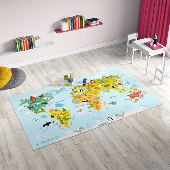 Evperest Dünya Haritası Çocuk Odası Halısı