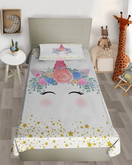 Evperest Unicornlu Yıldızlı Dekoratif Yatak Örtüsü EPD123
