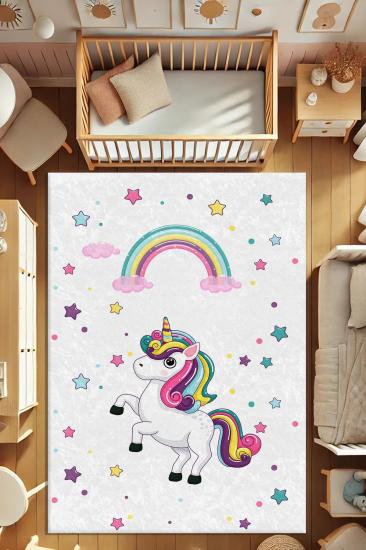 Evperest Dot Taban Gökkuşaklı Unicorn Çocuk Odası Halısı EPH120