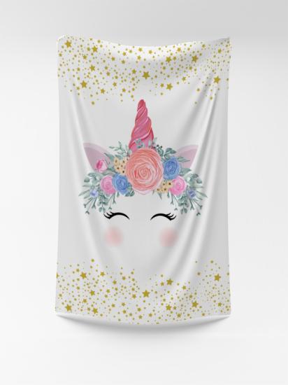 Evperest Unicornlu Yıldızlı Dekoratif Yatak Örtüsü EPD123