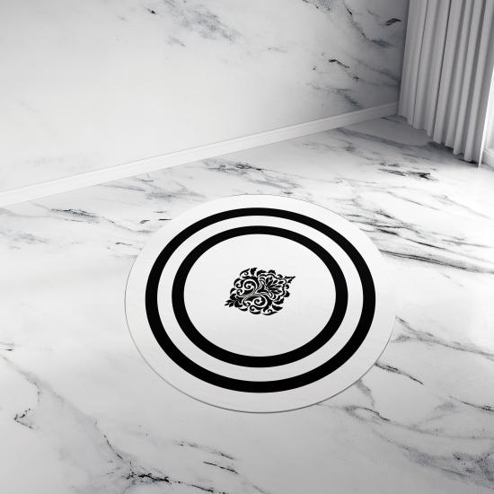 Evperest Yuvarlak Halı / Beyaz Zemin Şerit Damask Model