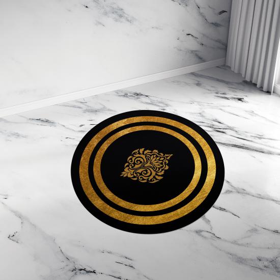 Evperest Yuvarlak Halı / Siyah Zemin Gold Şerit Damask Model