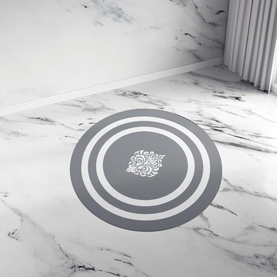 Evperest Yuvarlak Halı Beyaz Şerit Damask Model