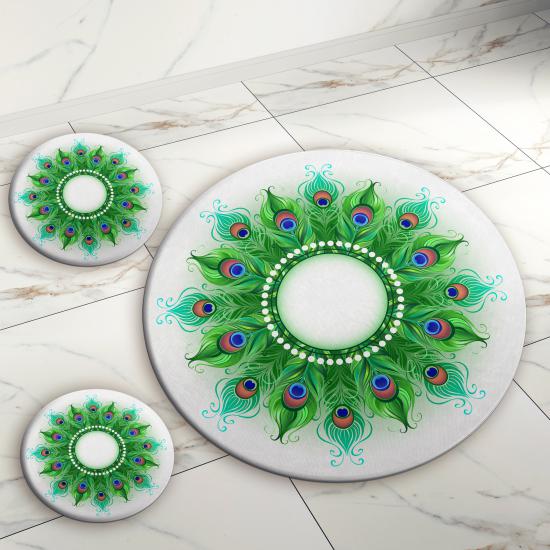 Evperest Tavus Kuşu Model Banyo Paspas Seti