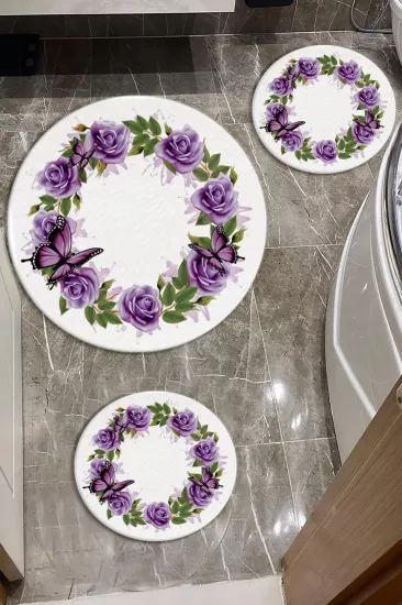 Evperest Mor Güllü Üçlü Paspas Seti