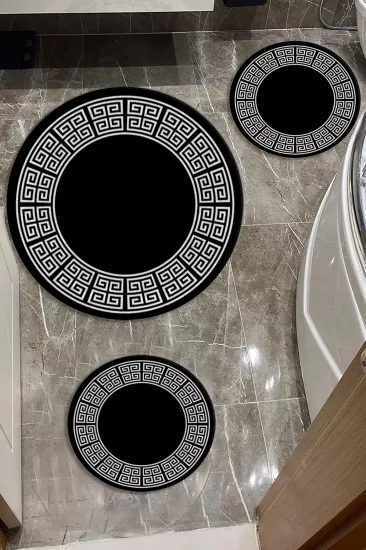 Evperest Siyah Beyaz Key Dot Taban Üçlü Paspas Seti