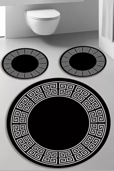 Evperest Siyah Beyaz Key Dot Taban Üçlü Paspas Seti