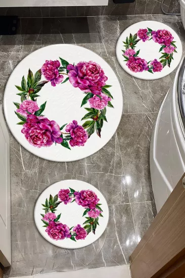 Evperest Çiçekli Üçlü Paspas Seti