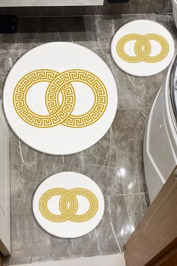 Evperest Beyaz Zemin Gold Key Üçlü Paspas Seti