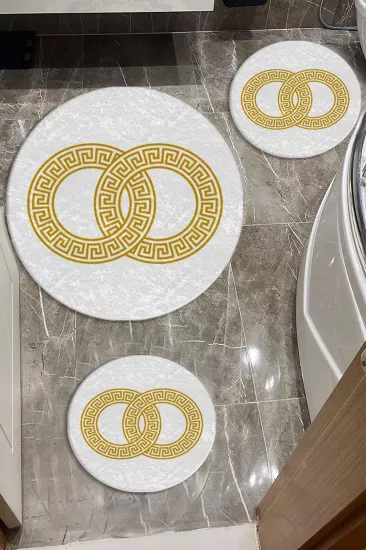 Evperest Beyaz Zemin Gold Key Dot Taban Üçlü Paspas Seti