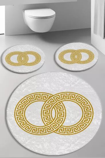 Evperest Beyaz Zemin Gold Key Dot Taban Üçlü Paspas Seti