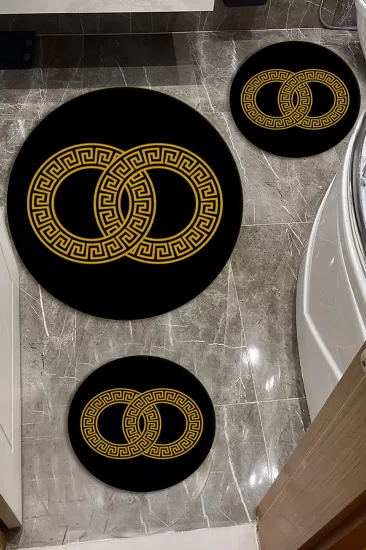 Evperest Siyah Zemin Gold Key Üçlü Paspas Seti