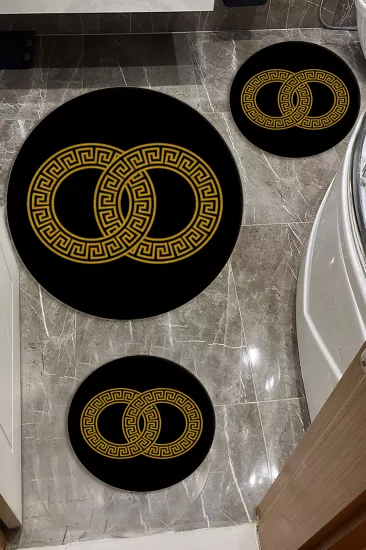 Evperest Siyah Zemin Gold Key Dot Taban Üçlü Paspas Seti