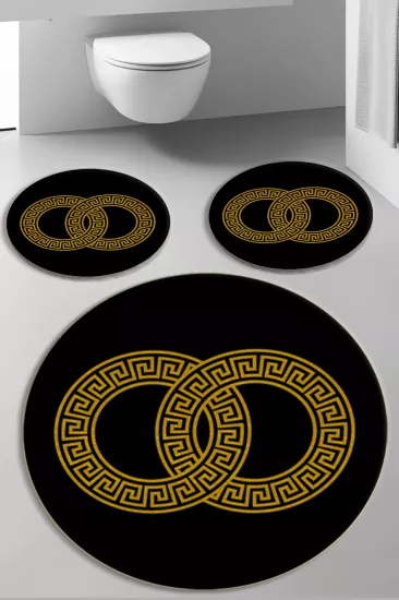 Evperest Siyah Zemin Gold Key Dot Taban Üçlü Paspas Seti