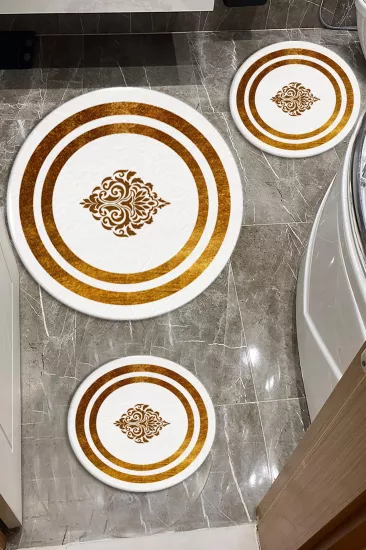 Evperest Damask Gold Çizgili Üçlü Paspas Seti