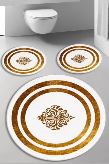 Evperest Damask Gold Çizgili Üçlü Paspas Seti