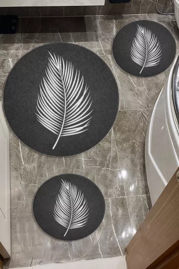 Evperest Beyaz Yapraklı Dot Taban Üçlü Paspas Seti