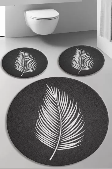 Evperest Beyaz Yapraklı Dot Taban Üçlü Paspas Seti