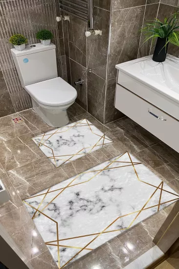 Gold Mermer Desenli Dot Taban İnce Klozet Takımı