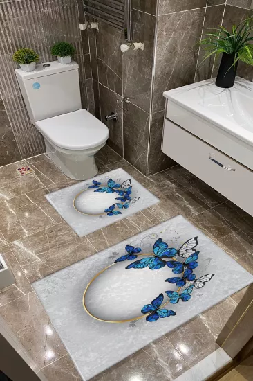 Mavi Kelebekli Dot Taban İnce Klozet Takımı