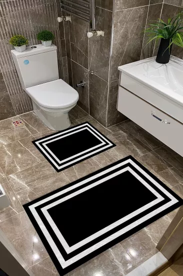 Siyah Zemin Beyaz Çerçeve Dot Taban İnce Klozet Takımı