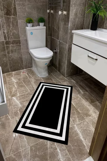 Siyah Zemin Beyaz Çerçeve Dot Taban İnce Klozet Takımı