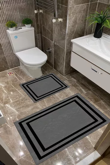 Gri Zemin Siyah Çerçeve Dot Taban İnce Klozet Takımı