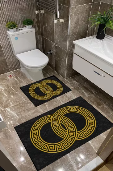 Siyah Zemin Gold Key Dot Taban İnce Klozet Takımı