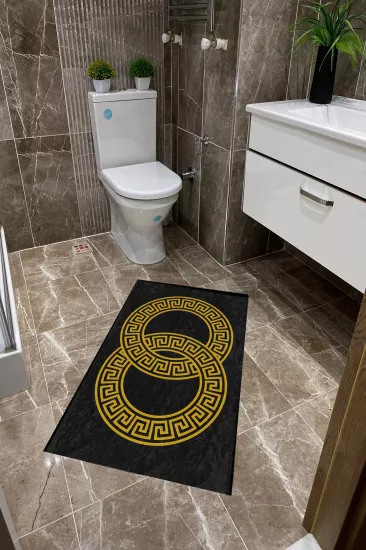 Siyah Zemin Gold Key Dot Taban İnce Klozet Takımı