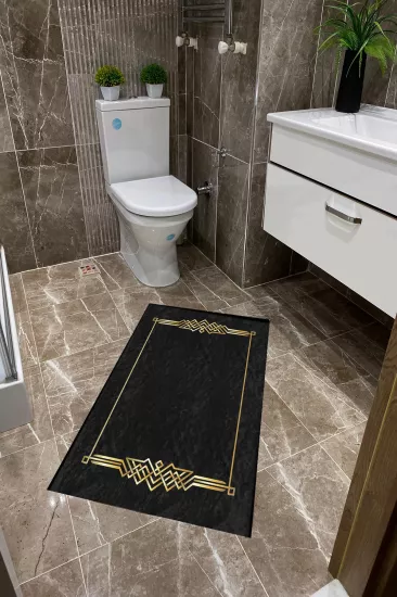 Siyah Zemin Gold Desenli  Dot Taban İnce Klozet Takımı
