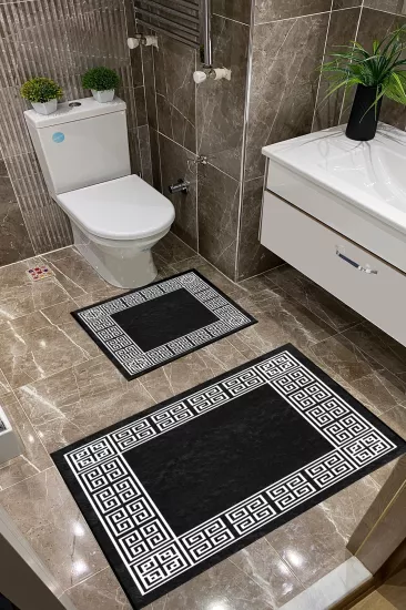 Siyah Beyaz Key Dot Taban İnce Klozet Takımı