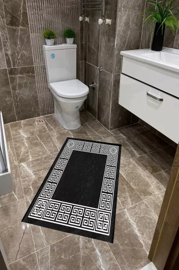 Siyah Beyaz Key Dot Taban İnce Klozet Takımı