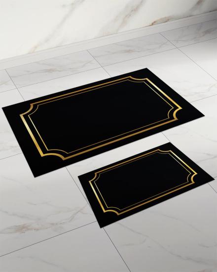 Evperest Siyah Zemin Gold Desenli Kalın Klozet Takımı