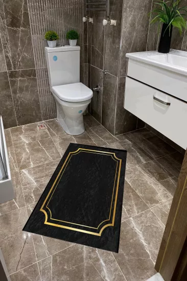 Siyah Zemin Gold Desenli Dot Taban İnce Klozet Takımı